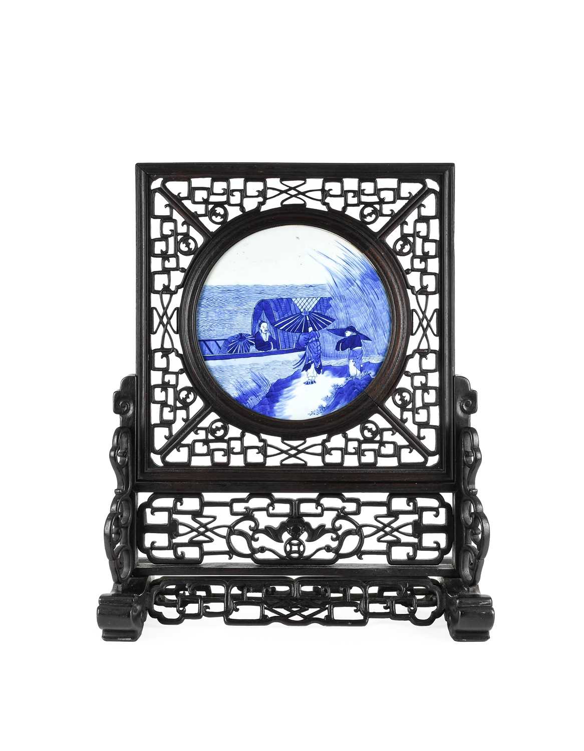 Lot 22 - A Chinese Porcelain-Mounted Hardwood Table...