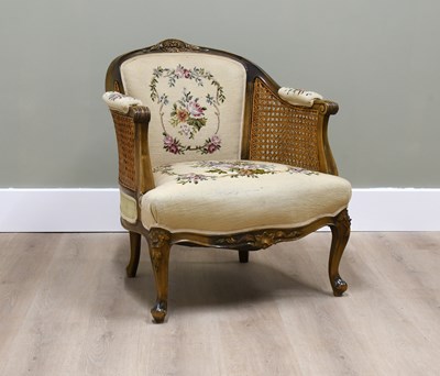 Lot 649 - A Walnut-Framed Double-Cane Bergere, 20th...