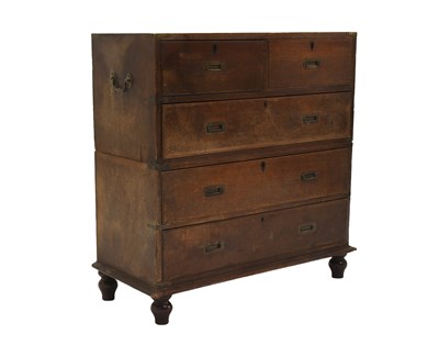 Lot 521 - A Teak and Brass-Bound Campaign Chest,...