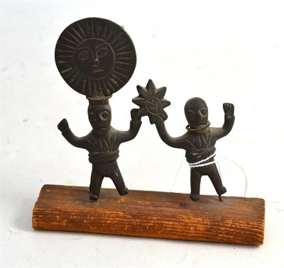 Lot 306 - Two Peruvian miniature bronze figures on wood base