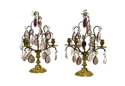 Lot 288 - A Pair of Gilt-Metal Lustre Candelabra, late...
