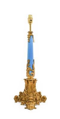 Lot 282 - A Gilt-Metal-Mounted Blue Glass Lamp Base, in...