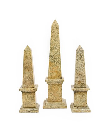 Lot 284 - A Garniture of Three Marble Obelisks, on...