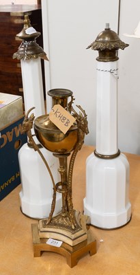 Lot 231 - A Near Pair of Milk Glass Table Lamp Bases,...