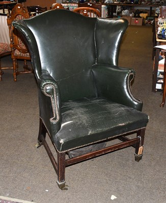 Lot 1438 - A Large 19th Century Studded Green Leather...