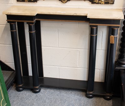 Lot 1316 - A Black Painted Faux Marble Top Console...
