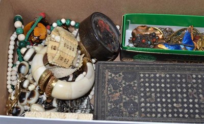 Lot 312 - Case of bone and ivory jewellery and two small boxes of costume jewellery