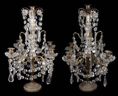 Lot 175 - A Pair of Gilt-Bronze and Cut-Glass Five-Light...