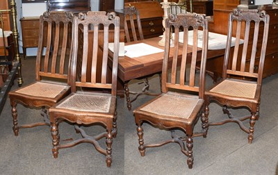 Lot 1412 - A Set of Four Carved Walnut High-backed Dining...