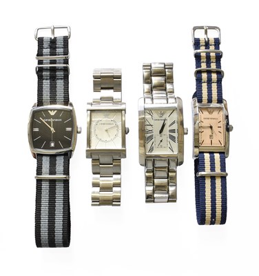Lot 284 - Four Stainless Steel Quartz Emporio Armani...