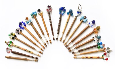 Lot 350 - A Collection of Wood Lace Bobbins, with glass...
