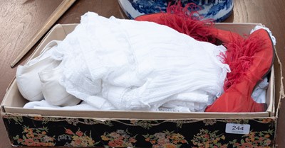 Lot 244 - An Edwardian white lace trimmed dobby dress,...
