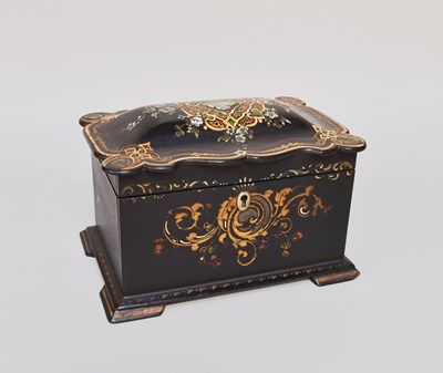 Lot 13 - A Victorian Lacquered Papier Mache Tea Caddy,...