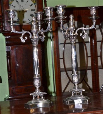 Lot 325 - A pair of silver plated Empire style three light candelabra