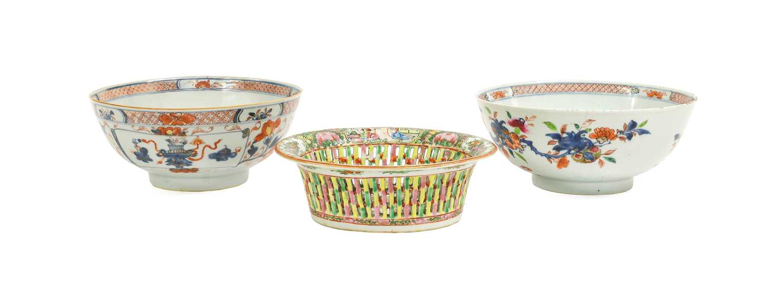 Lot 44 - A Cantonese Porcelain Basket, late 19th...