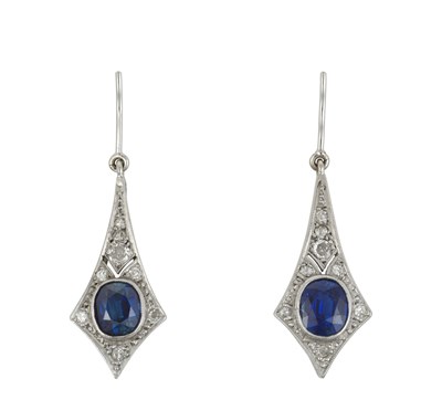 Lot 2133 - A Pair of Sapphire and Diamond Earrings the...