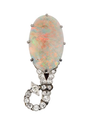 Lot 2087 - An Art Deco Opal, Onyx and Diamond Brooch the...