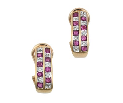 Lot 2235 - A Pair of 9 Carat Gold Ruby and Diamond...