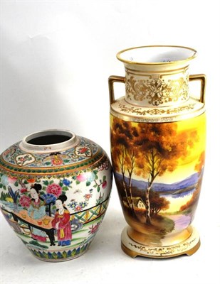 Lot 335 - A Chinese famille rose porcelain ginger jar, circa 1900 and a Japanese Noritake two handled...