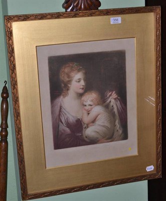 Lot 356 - Framed coloured mezzotint, signed E.Guillard and an ebonised footstool (2)