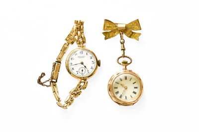 Lot 338 - A Lady's Fob Watch, case stamped 14K and A...