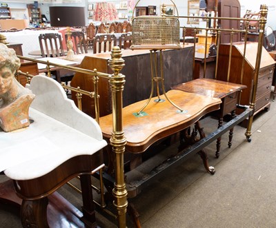 Lot 1403 - A Victorian Brass Double Bedstead, with iron...