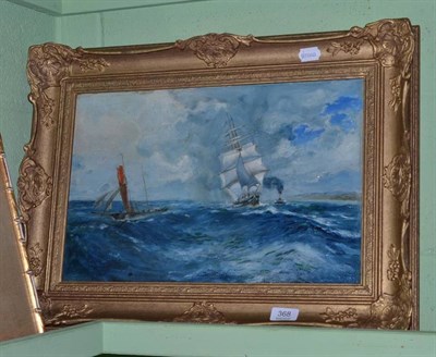 Lot 368 - James Moffett, oil on canvas, seascape with shipping, dated 1910