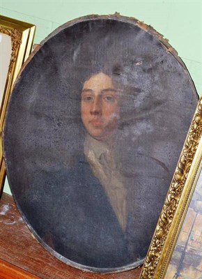 Lot 373 - English School (18th Century) Portrait of a Gentleman Oil on canvas, oval, unframed, 76.5cm by...