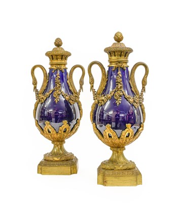 Lot 289 - A Pair of Gilt-Metal-Mounted Sèvres-Style Blue-...