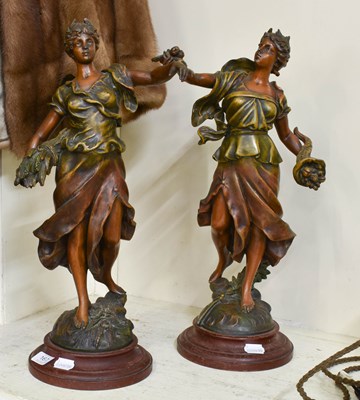 Lot 167 - A Pair of Bronzed Spelter Classical Figures,...