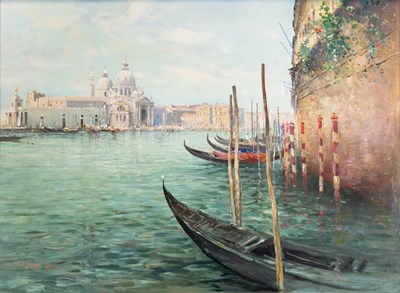 Lot 400 - John Barrie Haste (1931-2011) Gondolas moored...