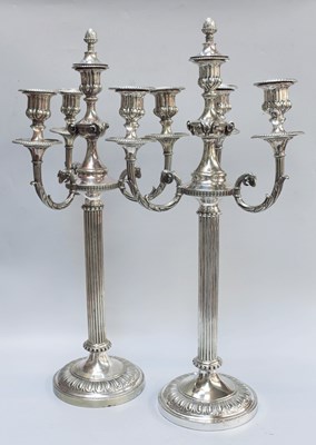 Lot 141 - A Pair of Silver Plate Four-Light Candelabra,...