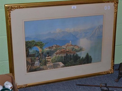 Lot 383 - A 19th century lithograph Italian lake scene, framed