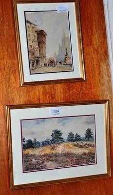 Lot 384 - Charles Albert Brindley (fl 1888 -98) Landscape with heather, signed, watercolour, 14.5cm by...