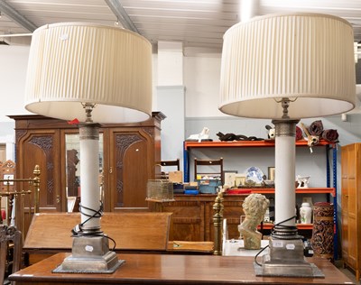 Lot 219 - A Pair of Column Form Table Lamps, with...