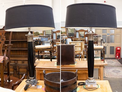 Lot 222 - A Pair of Ebonized Column Form Table Lamps,...