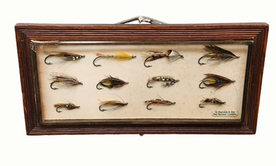 Lot 221 - A Glazed Display of Twelve Salmon Flies by C....