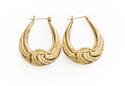 Lot 331 - A Pair of Hoop Earrings, stamped 14k, length 3....