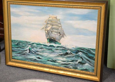 Lot 408 - Justin Blake (20th/21st century), ";Thermopyle"; - a clipper ship in an open sea, Signed and...