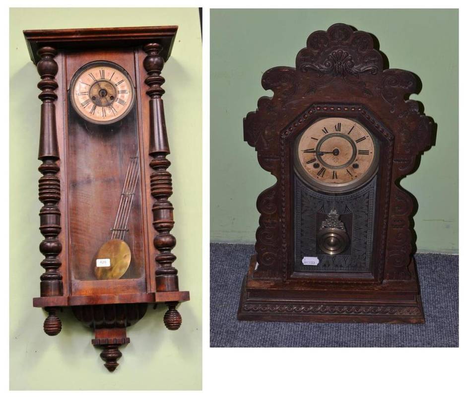 Lot 428 - A Vienna style wall clock and a drop dial mantel clock (2)