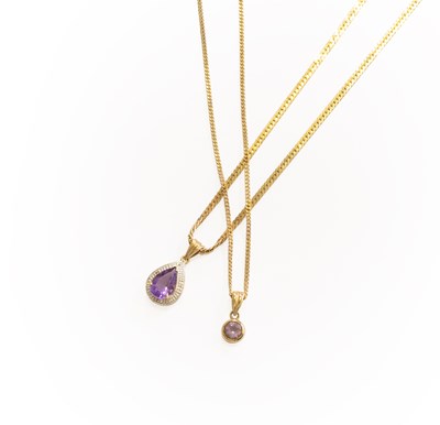 Lot 369 - A 9 Carat Gold Amethyst and Diamond Pendant on...