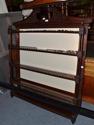 Lot 440 - A set of mahogany hanging shelves in George III style, 117cm wide, bears paper label Edward &...