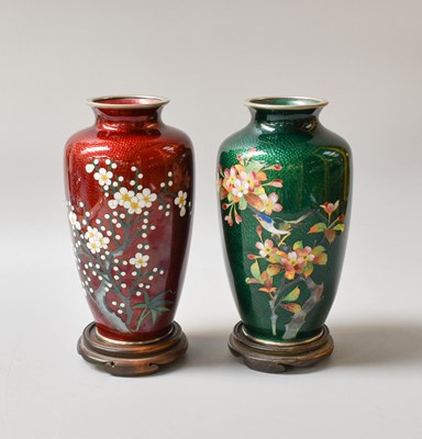 Lot 425 - Two Japanese Cloisonne Vases, 20cm high