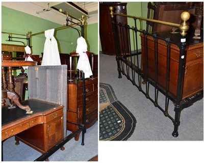 Lot 448 - Victorian brass and iron half tester bed with base