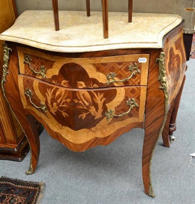 Lot 453 - A French inlaid gilt metal mounted bombe commode with marble top