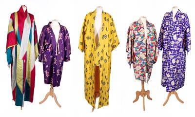 Lot 2025 - Five Mid-20th Century Japanese Decorative Silk...