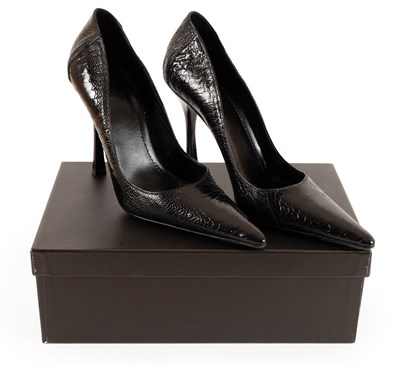 Lot 1027 - A Pair of Gucci Black Ostrich Claw Leather...