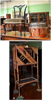 Lot 458 - Copper based Wellbank's boilerette bain marie, bamboo magazine rack and an occasional chair