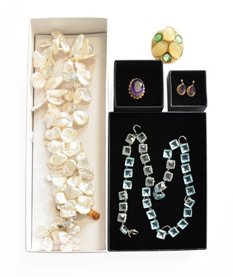 Lot 316 - A 9 Carat Gold Amethyst Ring, finger size J; A...