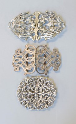 Lot 113 - Three Silver Buckles, variously formed, 10cm...